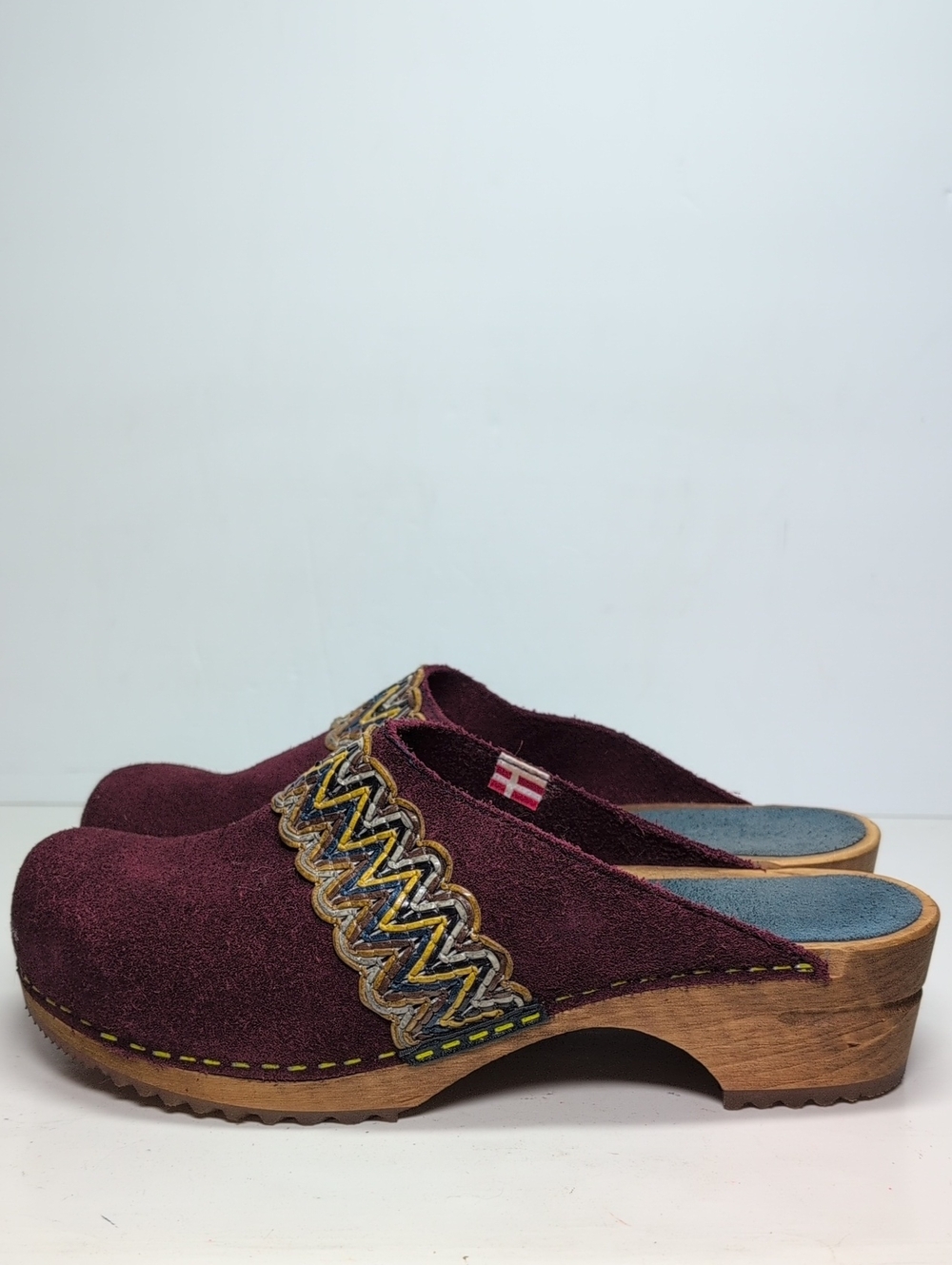 Sanita suede burgundy open back wooden Danish clog women's size 9 EU 40